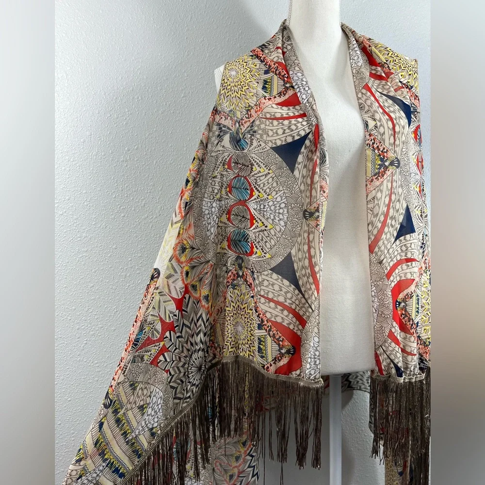 Kimono Womens Sleeveless Tribal Boho Fringe Open Front Wrap Boho Fall - Picture 2 of 7
